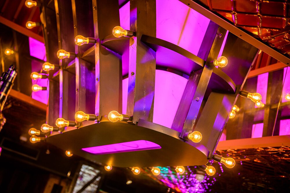 Lightning sculpture above bar