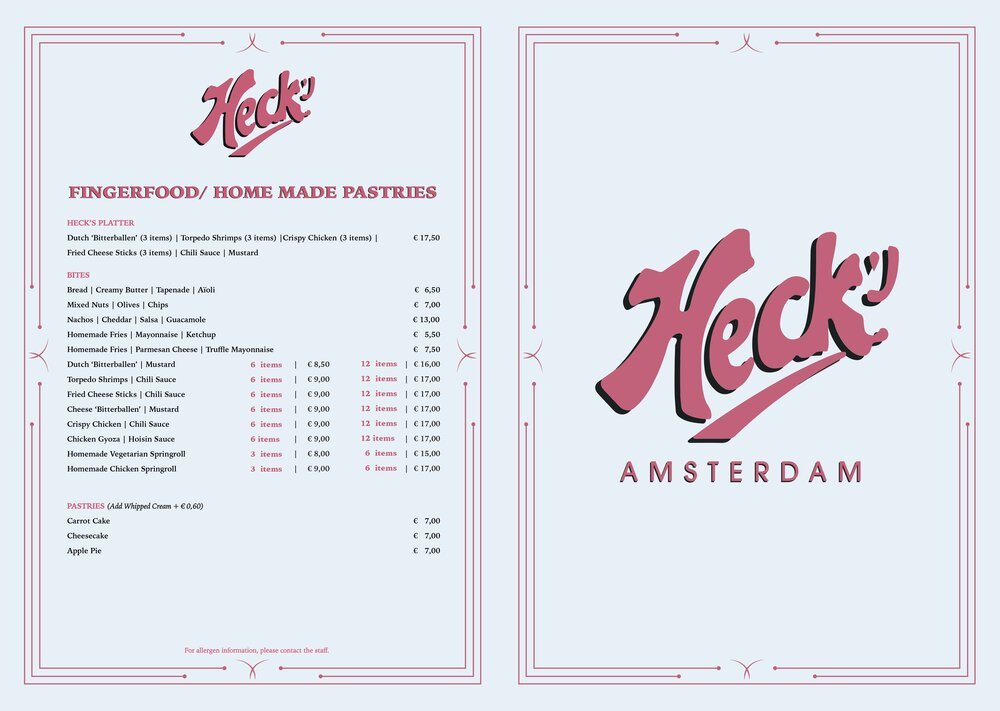 Heck's fingerfood and snack menu