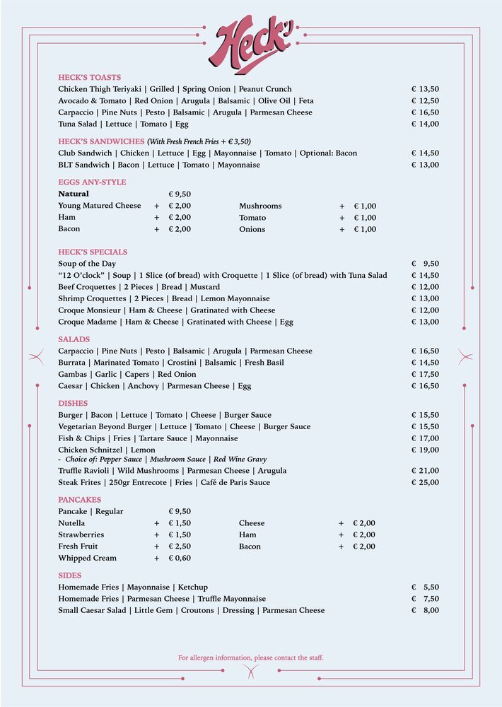 Heck's Lunch Menu